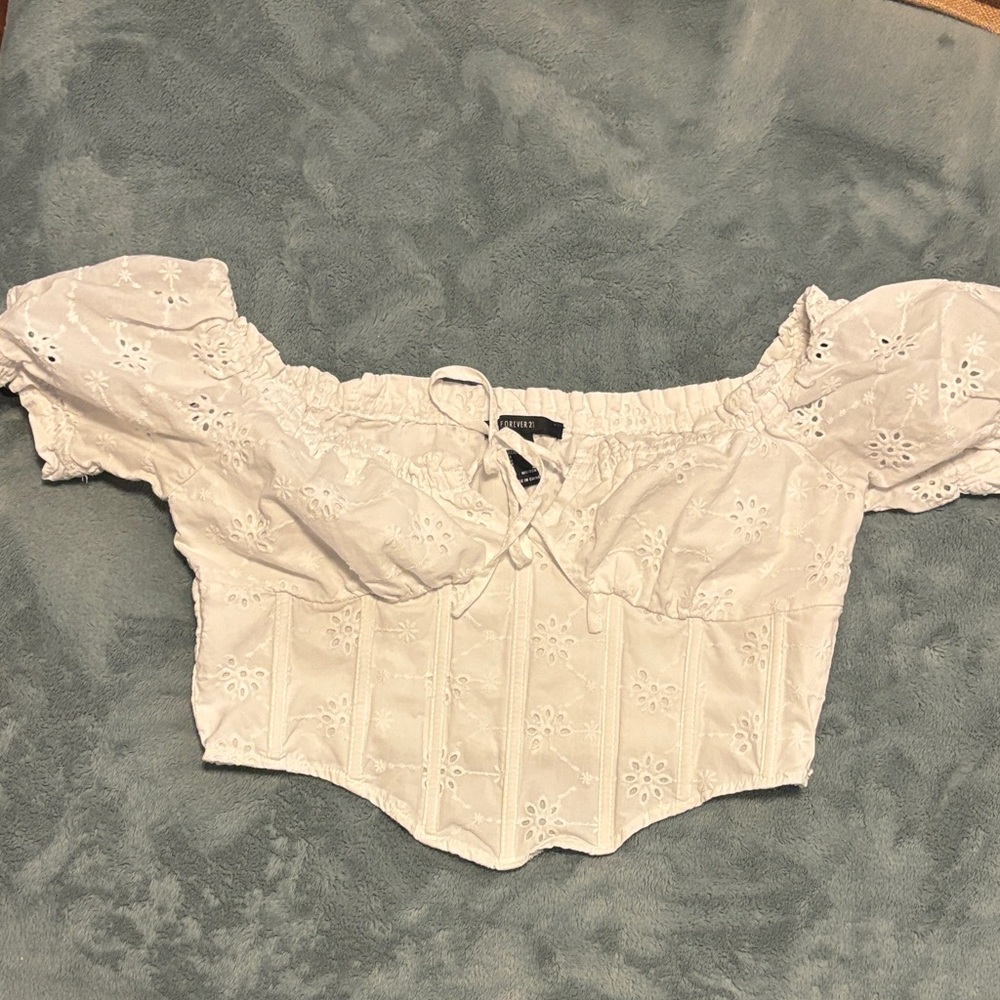 Forever 21 White Eyelet Off-Shoulder Blouse